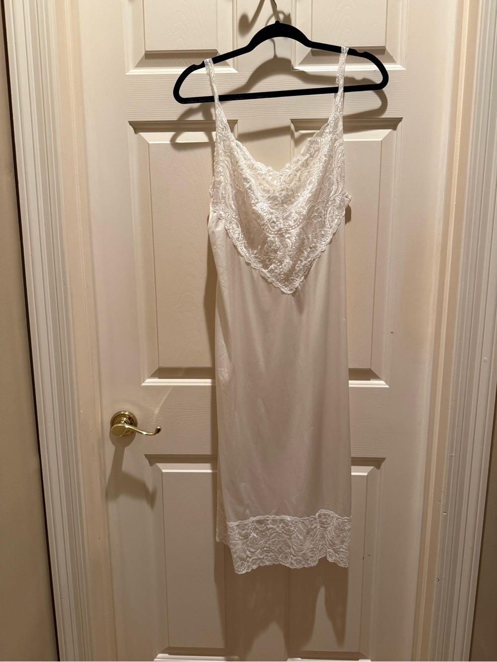 Vanity Fair Ivory Lace-Trim full slip with back slit